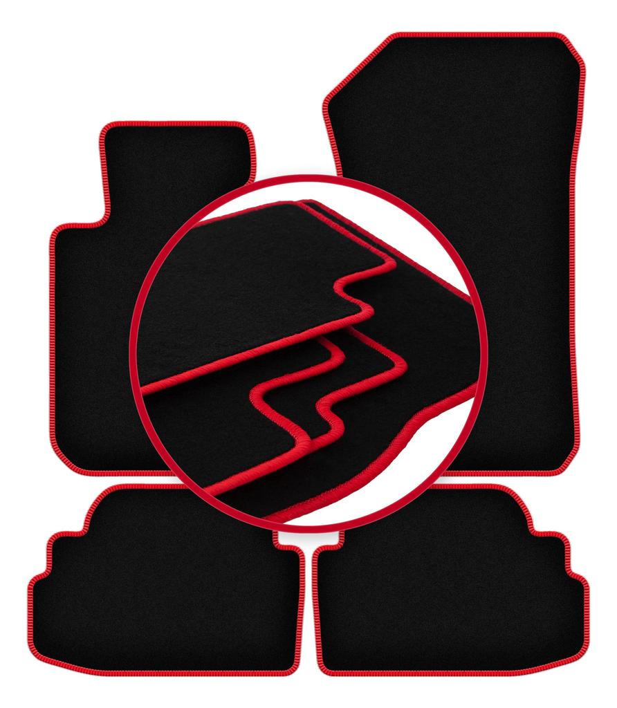 Velours-Fußmatten mit rotem Rand für: BMW 1 E82 Coupé (2007-2013)