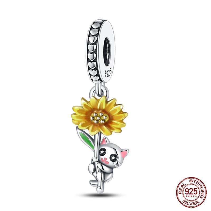 Copper Fashion Golden Sunflowers Heart Charms Beads Fit Qikaola Original Bracelets Luxury Party Diy Jewelry