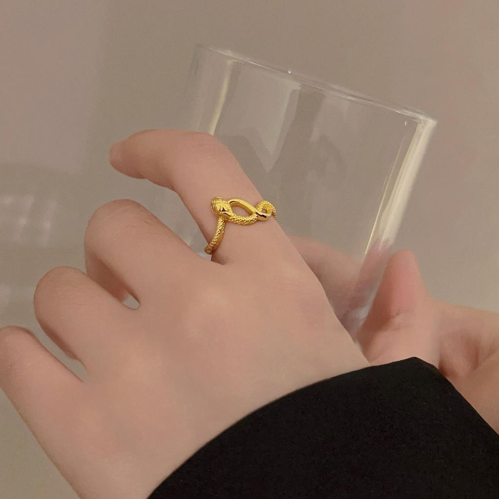 Golden Spirit Snake Winding Open Ring Female New Snake Zodiac Natal Ring Fashion High-end Food Ring