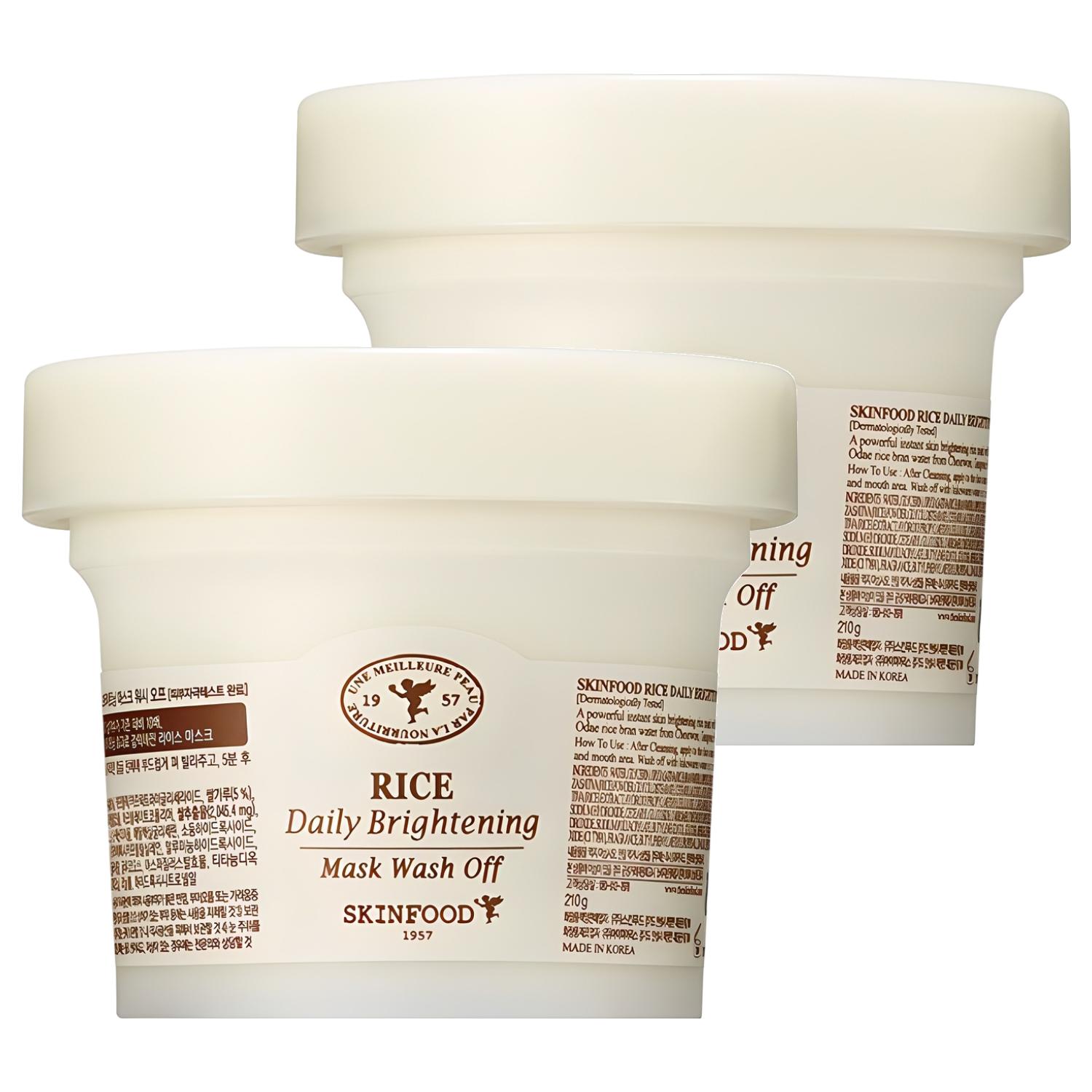 SKINFOOD Rice Daily Brightening Mask Wash Off 210g (2-Pack) - Gentle Exfoliating & Deep Hydration - Radiant Korean Skincare Bundle