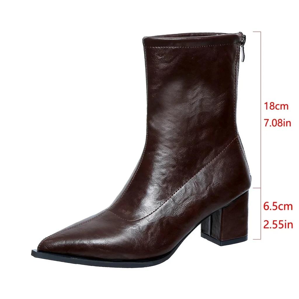 Fashion Pointed Toe Short Boots Women's New Style Hot Sale Of The Season Autumn Winter Fashion Boots Thick Heel Zipper Back High Heel Ve