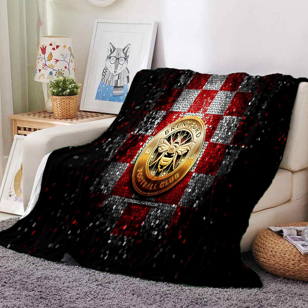Brent-ford Football Club Crest Flannel Blanket, Soft Polyester, Modern Design, All-Season for Camping, Travel, Gifts for Holidays or Birthdays