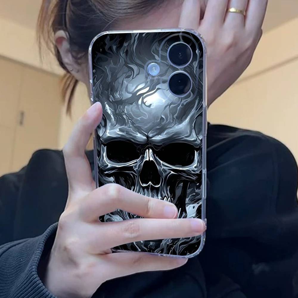 Terror Black Skull Clear Silicone Soft TPU Phone Case For Iphone 17 16 15 14 Plus 13 12 Mini 11 Pro Max Shell Capa