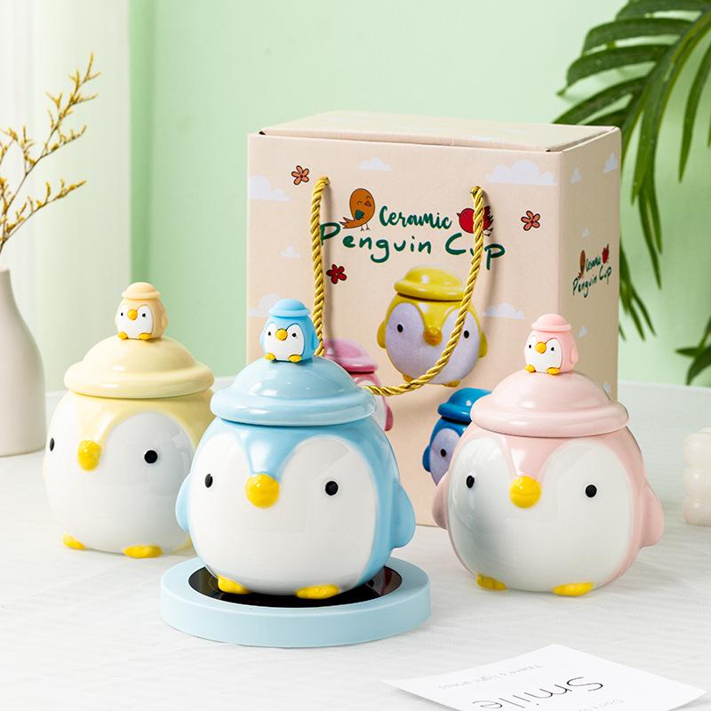 Pinguin mit großem Bauch Thermostatische Keramiktasse Niedlicher Cartoon Ins Kaffeetasse Büro Tasse Niedliche Wassertasse