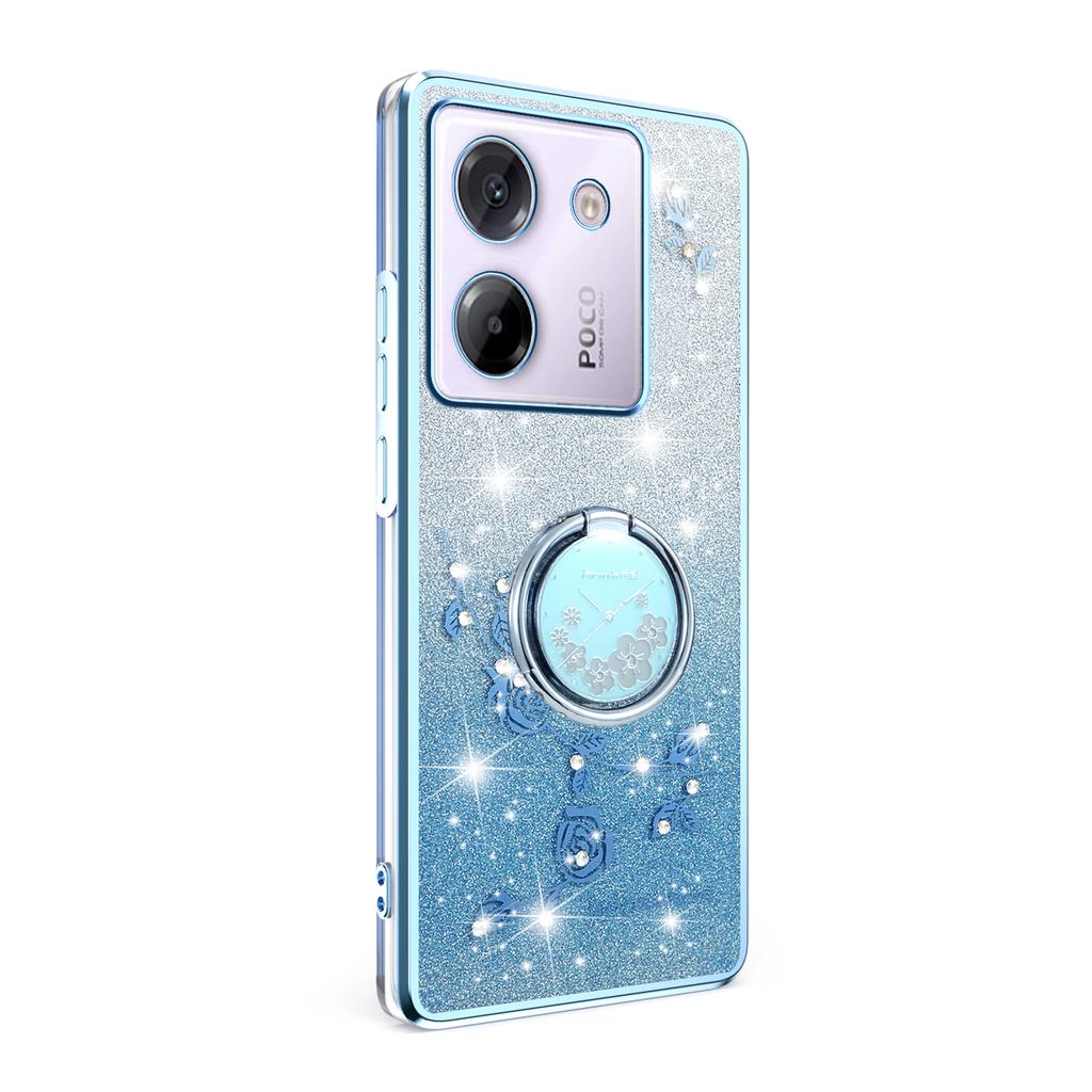 KADEM For Xiaomi Poco M7 Pro 5G Case Ring Kickstand TPU Flowers Phone Cover Gradient Glitter