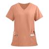 Women's Fashion Solid Short Sleeve V Neck Pattern Tops Pocket Working T-shirts