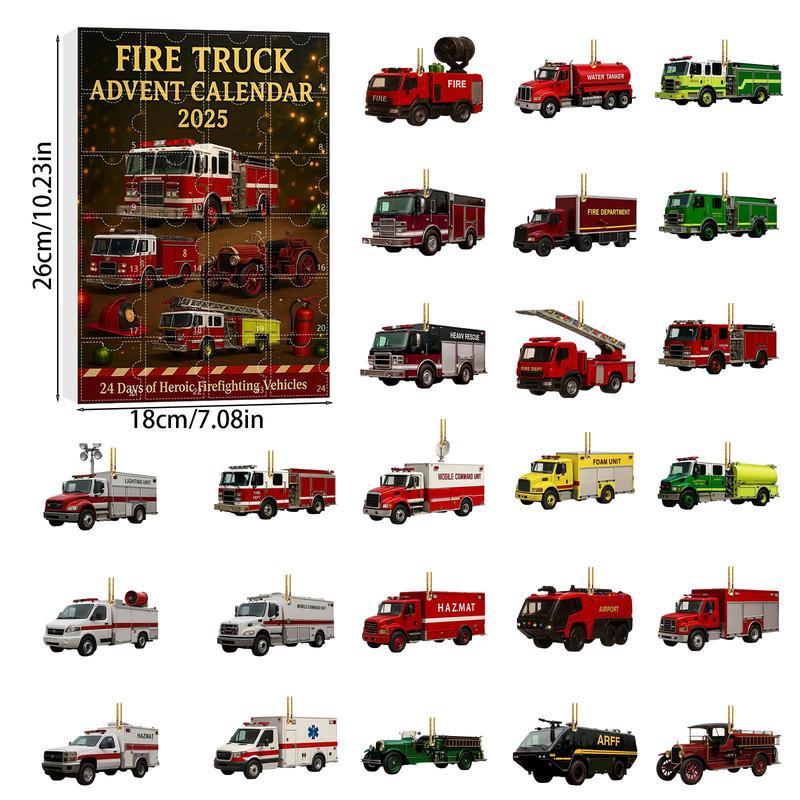 Fun Toys Kids Fire Truck Advent Calendar 2025 24 Days Christmas Countdown Calendar With 24 Different Car For Children Playthings