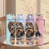 1PC Curly Hair Yorkie Puppy Portrait 750ml Color Plastic Sports Water Bottle Leakproof Flip Straw Lid Suitable for Sports Office Home Use