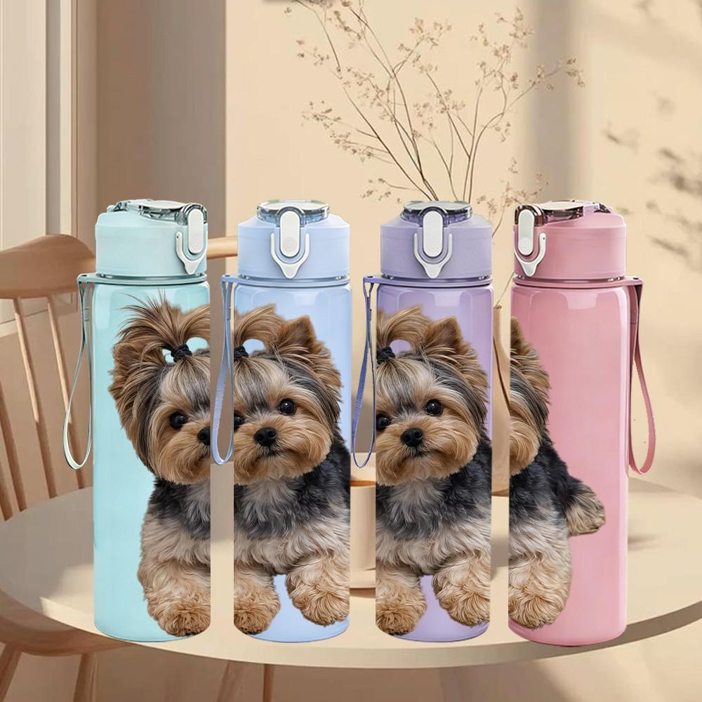 1PC Curly Hair Yorkie Puppy Portrait 750ml Color Plastic Sports Water Bottle Leakproof Flip Straw Lid Suitable for Sports Office Home Use