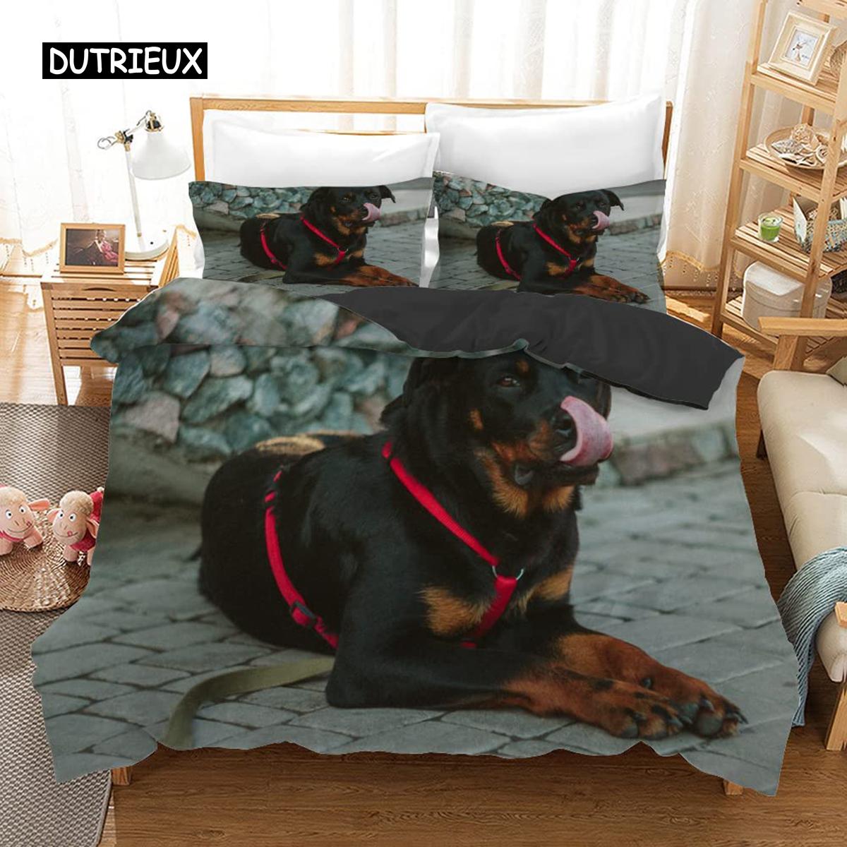 

Durable Stylish Rottweiler Black Animal Theme for Dog Lover Polyester Twin Double Queen King Quilt Comforter (quilt)-EU Single(135*200cm)3pcs