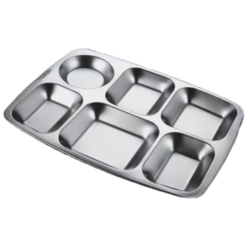LIJIA KITCHENWARE 304 Stainless Steel 6-Compartment Round Canteen Tray