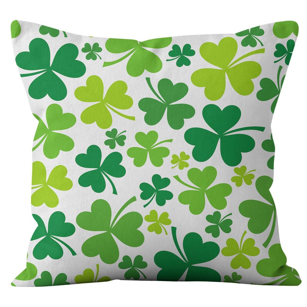 Home Cushion Cover St. Patrick's Day Pillowcase Four-leaf Clover Plaid Sofa Cushion Cover