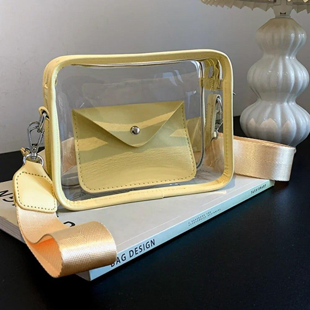 Летняя женская сумка-тоут из ПВХ прозрачная прозрачная сумка для стадиона модная портативная простая элегантная регулируемая сумка с небольшим кошельком для карт жёлтый 1119₽