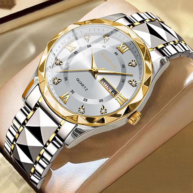 KASRLUO Uhr Herren Doppeltes Datum Rhombus Gehäuse Leuchtend Wasserdicht Mode Premium Quarz Uhr