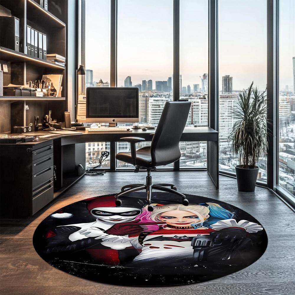Harley Quinn Printed Round Rug Carpet Chair Rug Area Rug Entryway Doormats,for Office Chair Living Room Bedroom Kitchen Room.