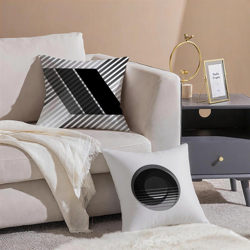 Modern Black White Gray Geometric Cushion Cover Anti-dustmite Pillowcase Invisible zipper silky short plush Sofa cushion cover