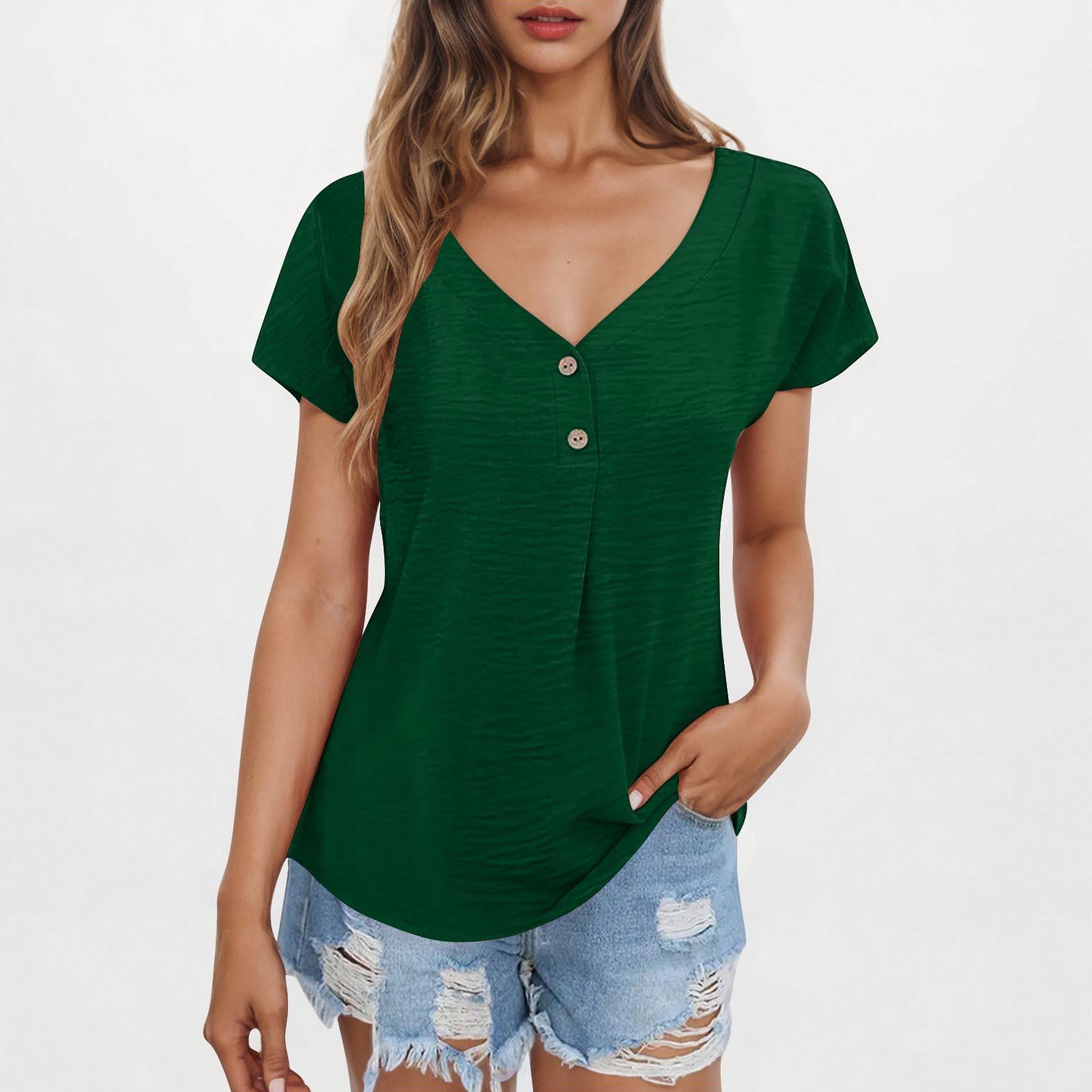 

Women s Fashion Loose Solid Color V-Neck Button Sleeveless Casual Shirt Top XL зелений