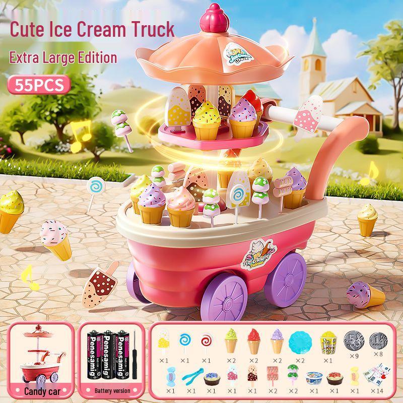 Musikalische Eiswagen-Spielset für Kinder: Rollenspiel Süßigkeiten- und Eiscreme-Maschine