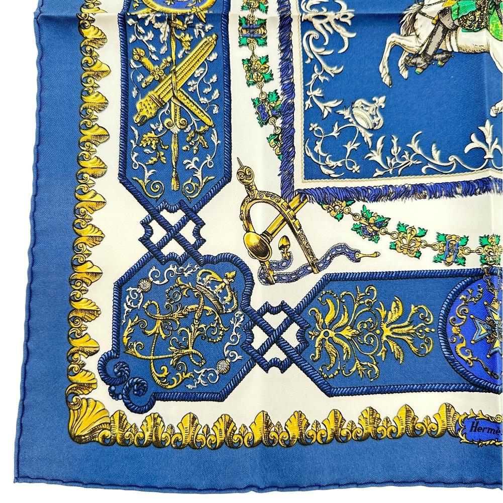 Hermes Carree42 Scarf LVDOVICVS MAGNVS Louis XIV Straddling a White Horse Silk Women Used