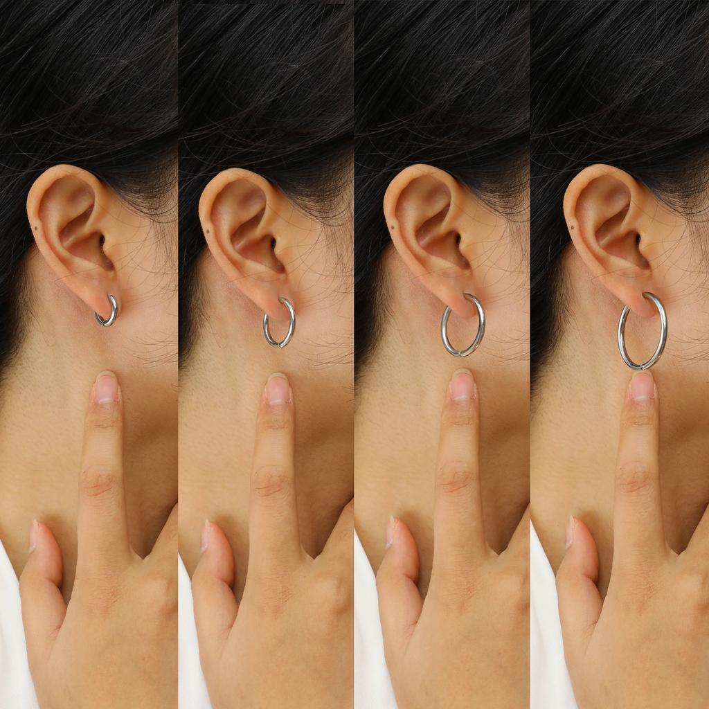 Women Girls Dainty 11mm/20mm/25mm/30mm Hoop Earrings, Chic Anti Allergy Simple Round Minimalist Stainless Steel Huggies Earring