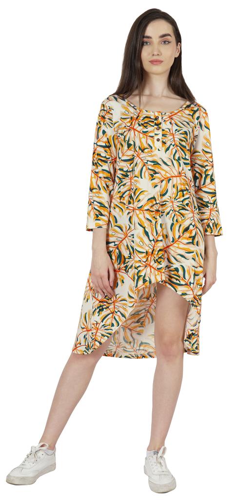 Inkmeso Rochii de bumbac cu gât rotund imprimat pentru femei, tiv asimetric, scurte