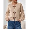 Vintage Horn Button Knit Cardigan Women Casual Button Up Loose Sweater Coat for Fall Winter Daily Wear Shopping Party Street Fashion