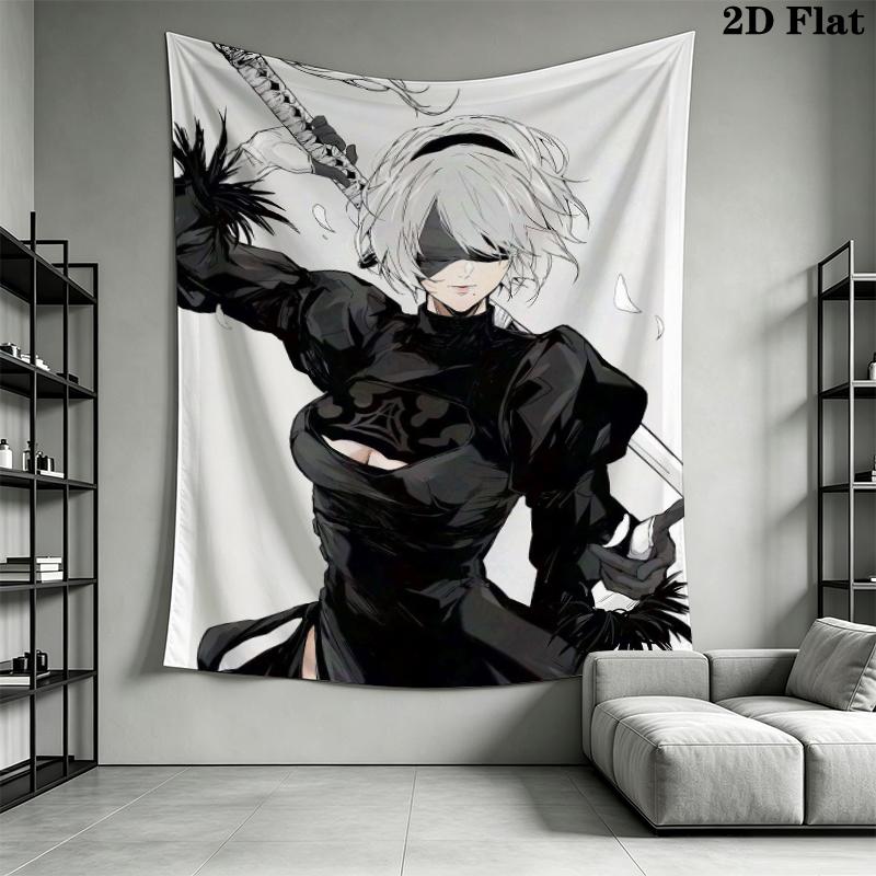 NieR Automata Wall Tapestry Aesthetic Wall Hanging Printed Fabric Blanket Decorative Tapestries for Bedroom Living Room Home Decor