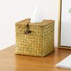 Straw Tissue Box Handmade Woven Rattan Napkin Holder Box Roll Paper Tray Car Living Room Storage Box Home Decor WF