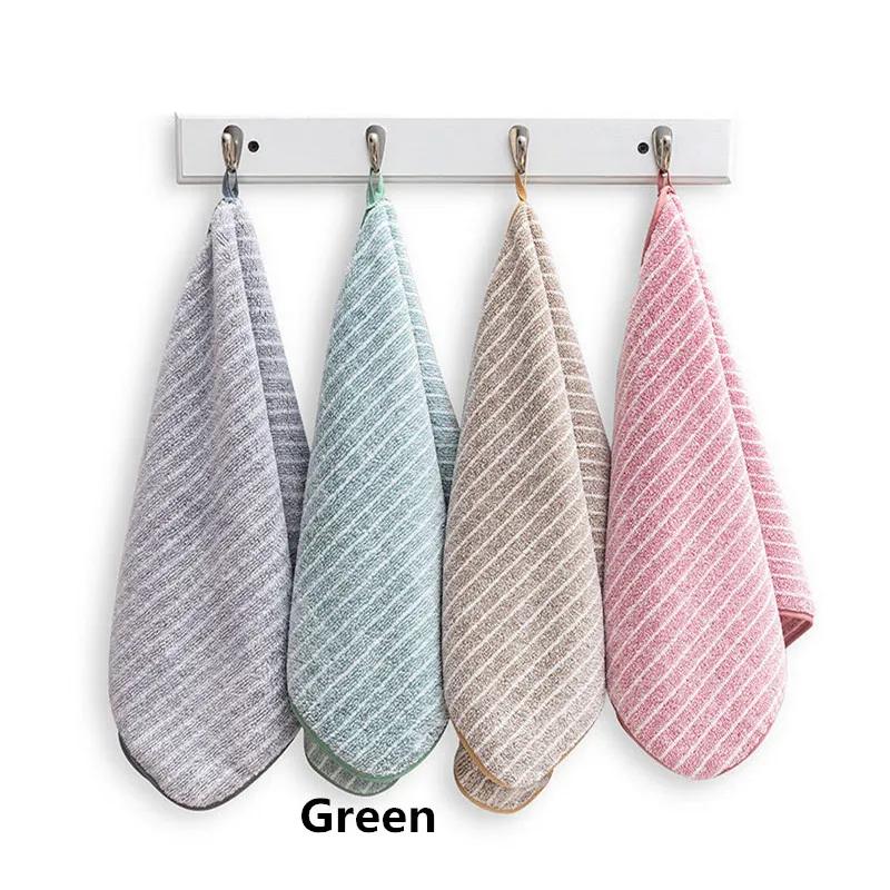 

1Pc 34x75cm Coral Velvet Striped Soft Water Absorbent Travel Home Bathroom Adult Hand Towel 34x75cm зелений