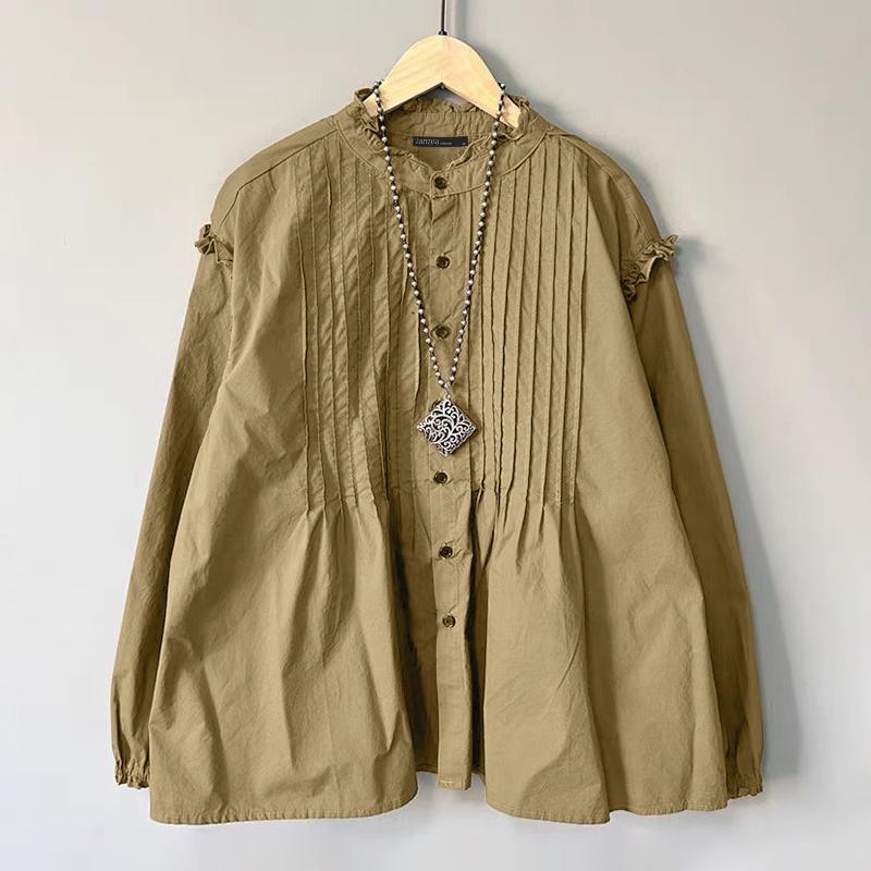 

ZANZEA Женские винтажные полосатые рубашки свободного кроя с длинными рукавами и воротником-стойкой 5XL хаки