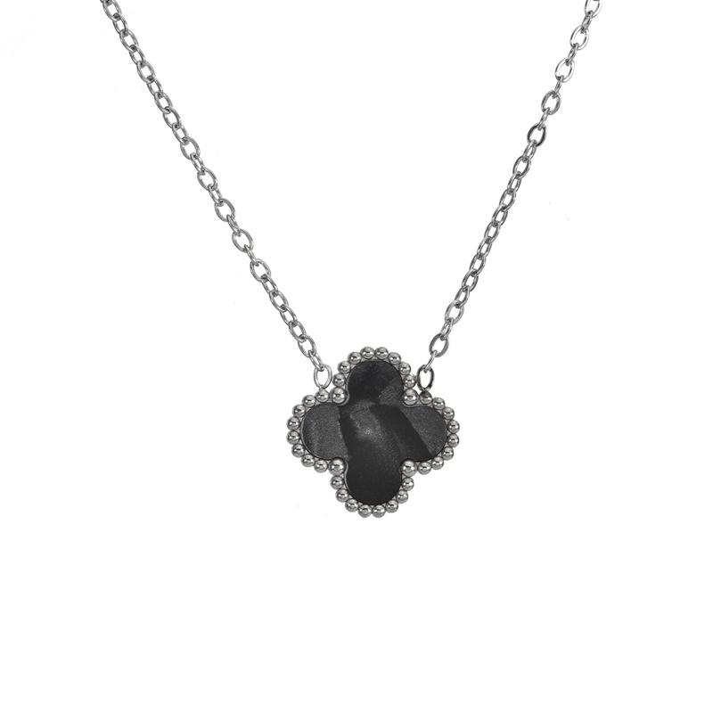 Vierblättriges Kleeblatt Titanstahl Halskettenanhänger für Damen Hochwertig Stilvoll und Vielseitig Trendiger Schmuck