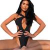 2025 Stylish Black Lace One-Piece Swimsuit: Sexy Backless Design for Women