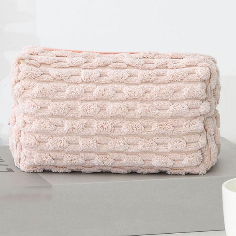 Large Capacity Plush Solid Color Cosmetic Bags Portable Women'S Toiletry Organizer Makeup Handbag Travel Toiletry Bag Pen Pouch