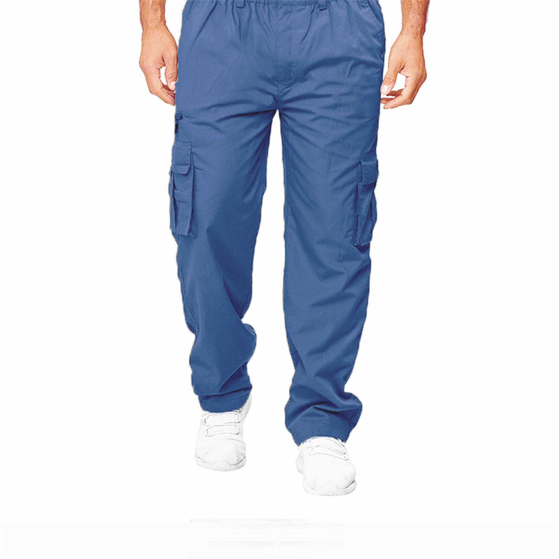 

Men s Casual Multi-Pocket Loose Straight Leg Work Pants Outdoor Pants Fitness Pants 3XL джинсовий синього кольору