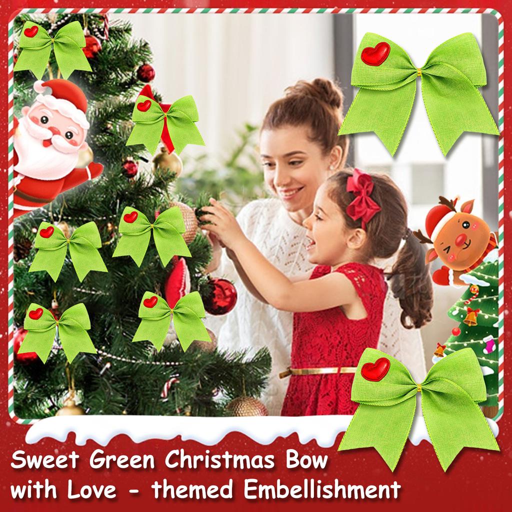 Christmas Bow 12-Piece Green Red 6 Inch Plush Style Festive Christmas Tree Wreath Home Party Decor Gift Accessory