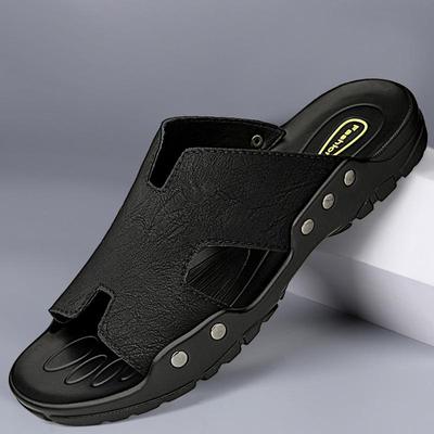 Yaz Hakiki Deri Erkek Plaj Terlikleri Büyük Beden Ev Sandaletleri