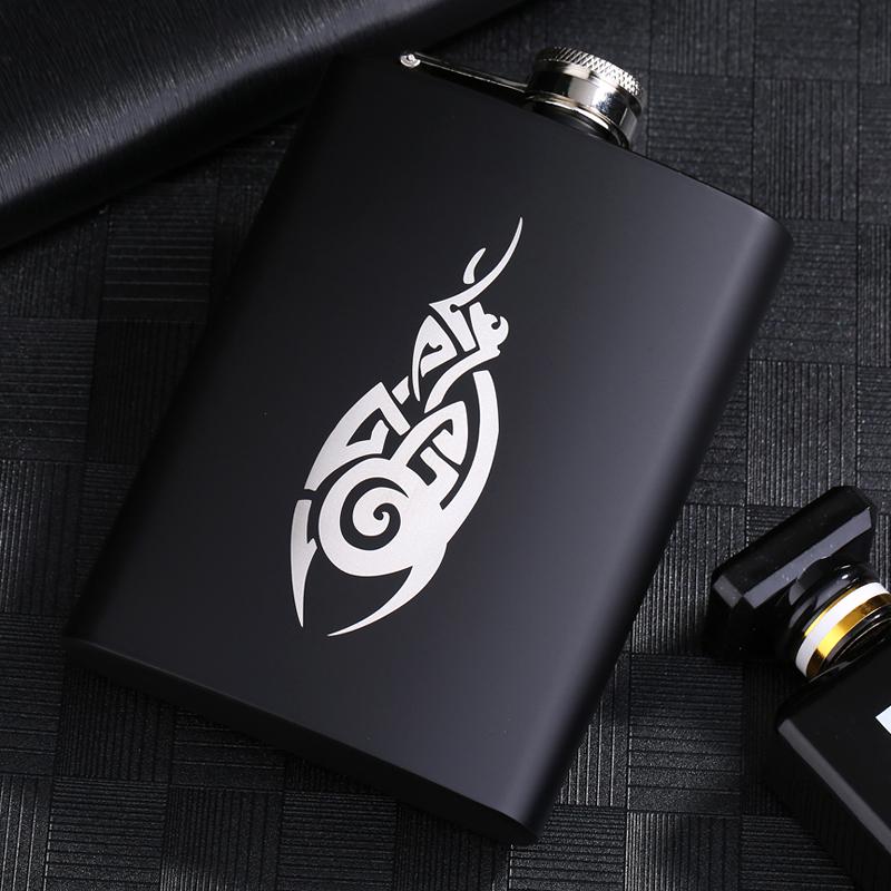 8 OZ Ounces Black Matte Metal Gift Stainless Steel Hip Flask Flagon Alcohol Bottle Whisky Vodka Laser Engraved LOGO Custom Made