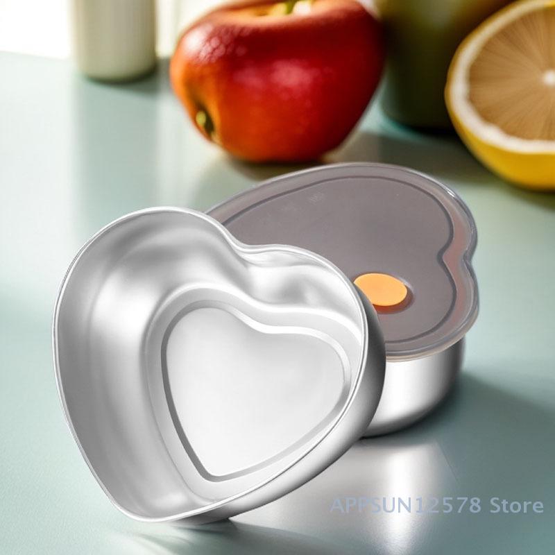 Love-Shaped Stainless Steel Food Storage Containers with Lids, 410 Grade, Large Capacity, Leakproof Kitchen Organizers