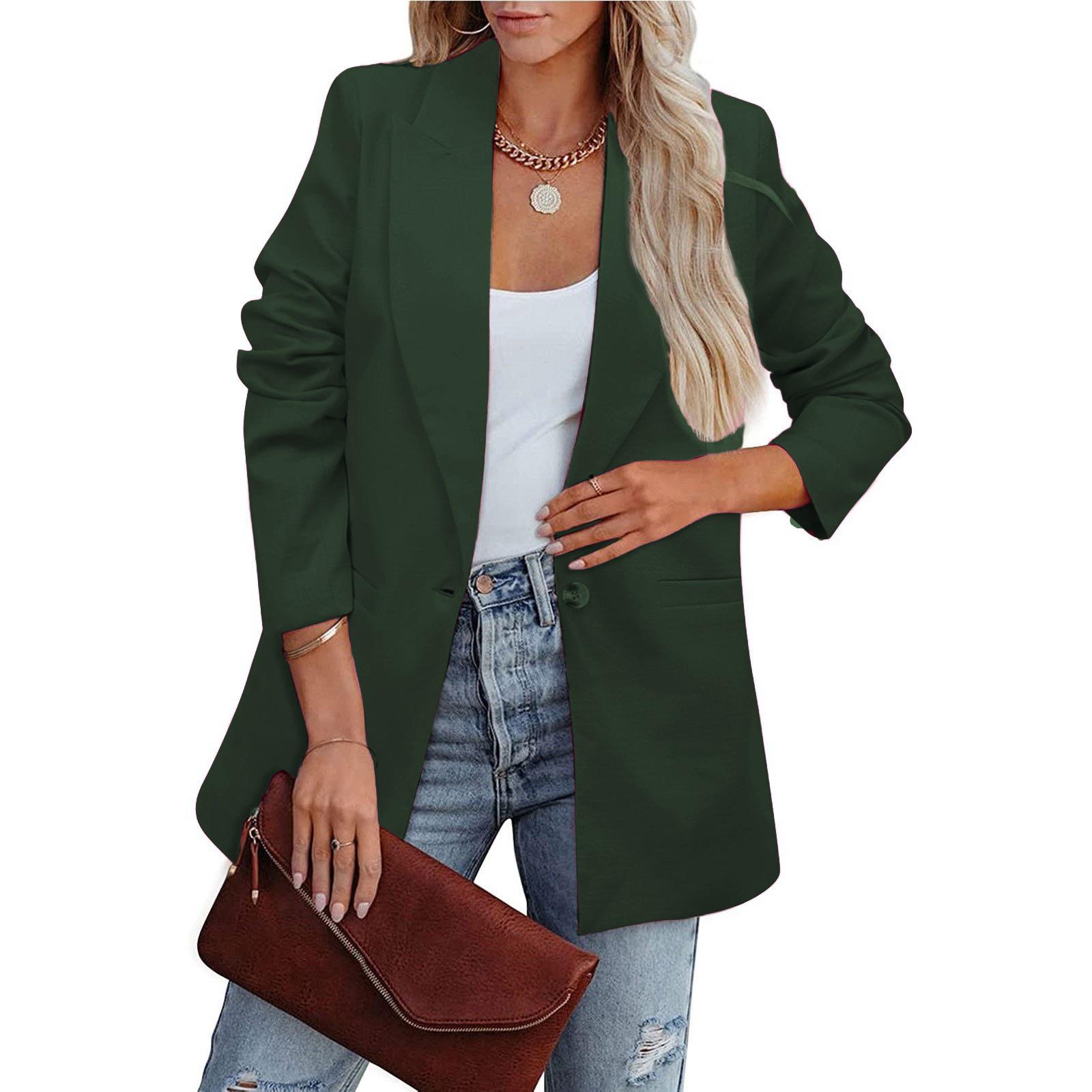 

2025 Women s Solid Color Casual Long Sleeve Suit - European & American Style OL Professional Double Extra Large темно-зелений колір
