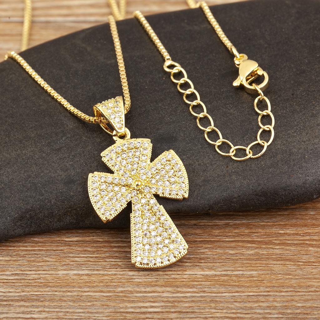 Nidin New Trendy Personality Design Cross Pendant Necklace For Women Men Shiny Crystal Zircon Charm Jewelry Daily Party Gifts
