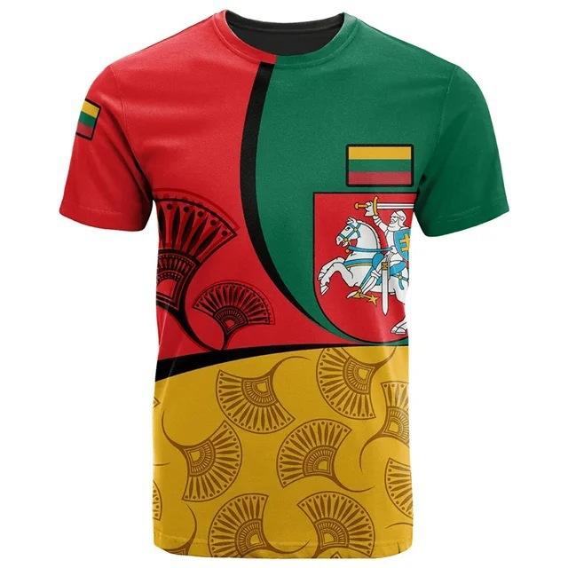 Lithuanian Flag and Emblem 3D Printed T-shirt Summer Round Neck Short Sleeve Sports Street Men's T-shirts