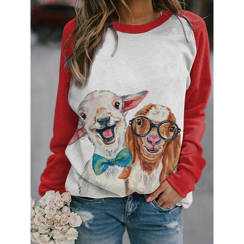 Sheep Goat Print Pattern Women Pullover Hoodie