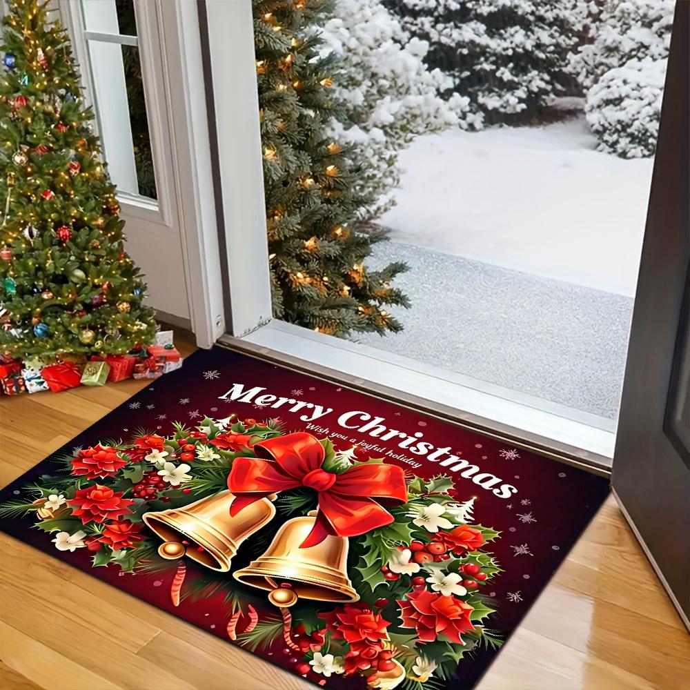 1pc Santa Claus Christmas Welcome Doormat, Non‑Slip Machine‑Washable Easy‑Clean Floor Mat for Entryway, Kitchen, Bedroom