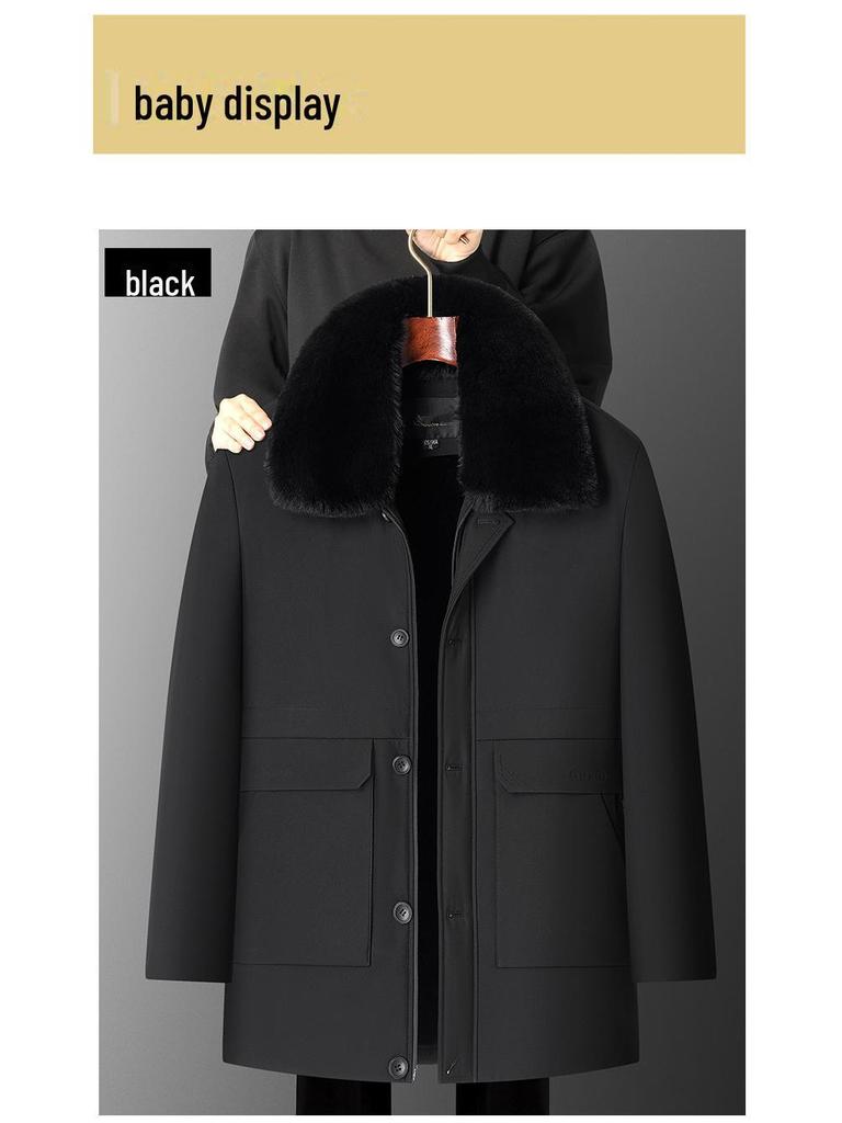 Men's Winter Plus Velvet Thick Warm Cotton Coat - Large, Loose-Fit, Medium-Length for Middle-Aged & Elderly
