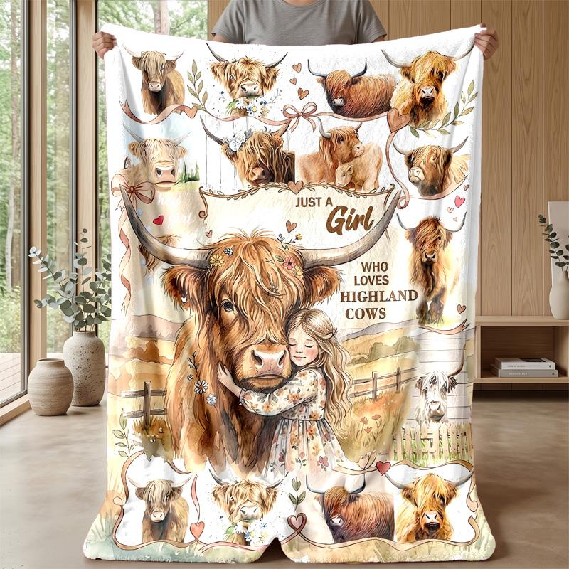 Highland Cows Art Theme Blanket Lightweight Warm Flannel Blanket Decorative Throw Blanket for Home Decoration
