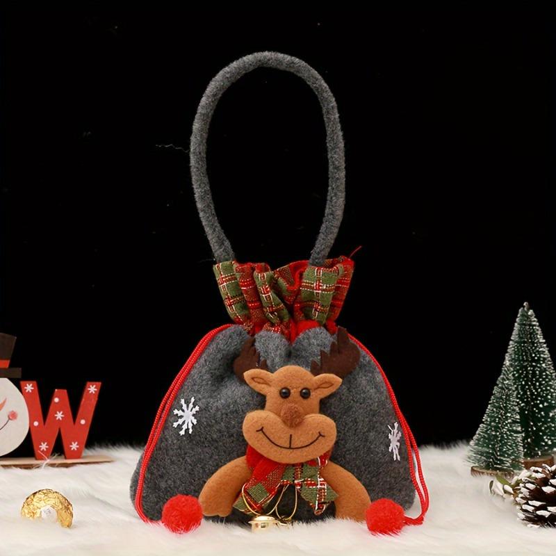 Canvas Christmas Gift Bags Set, 3pcs Festive Tote Bags with Santa & Reindeer Designs, Small Candy & Fruit Pouches, Holiday Gift