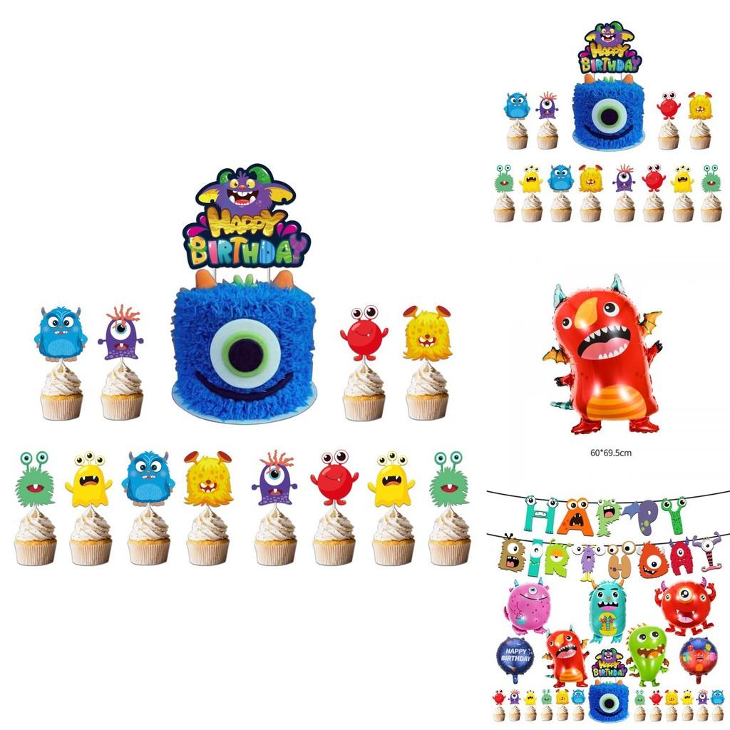 Colorful Cartoon Monster Et Alien Maggie Balloon Party Decor Banner Cake Topper For Birthday Supplies