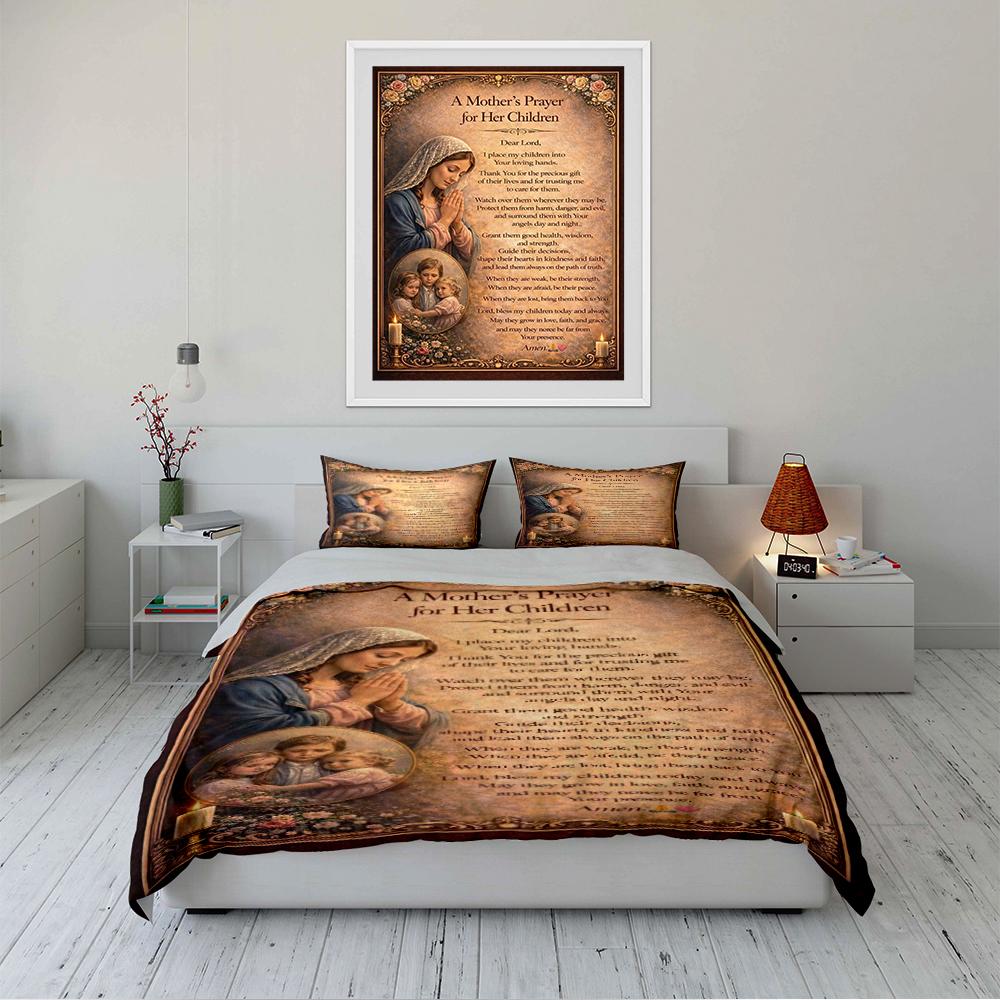 Mother's Prayer Bedding Set with Text Bedding set (1 duvet cover, 2 pillowcases, duvet not included)