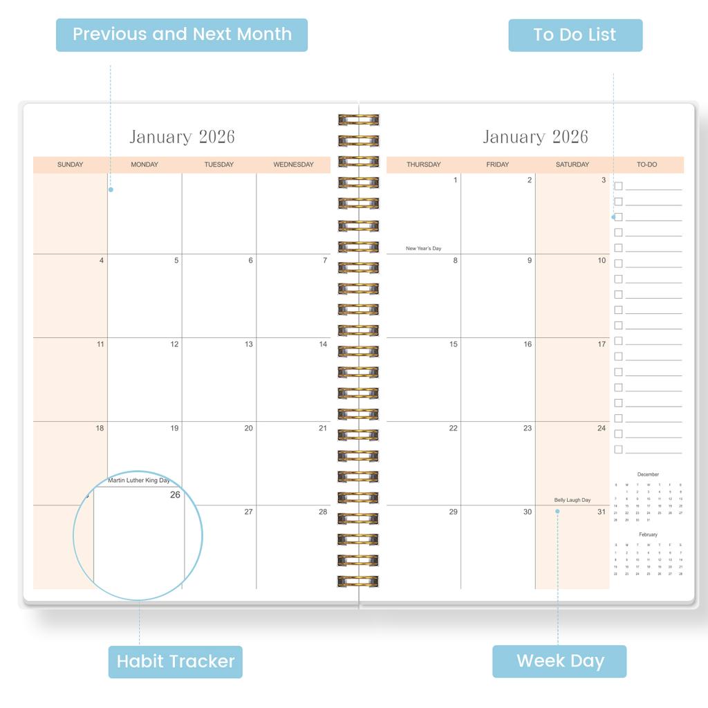 2026 A5 Monthly Planner,Modern Cover,Academic Agenda with Notes&To Do List,Perfect for Productivity,Time Managemen,Great Gift