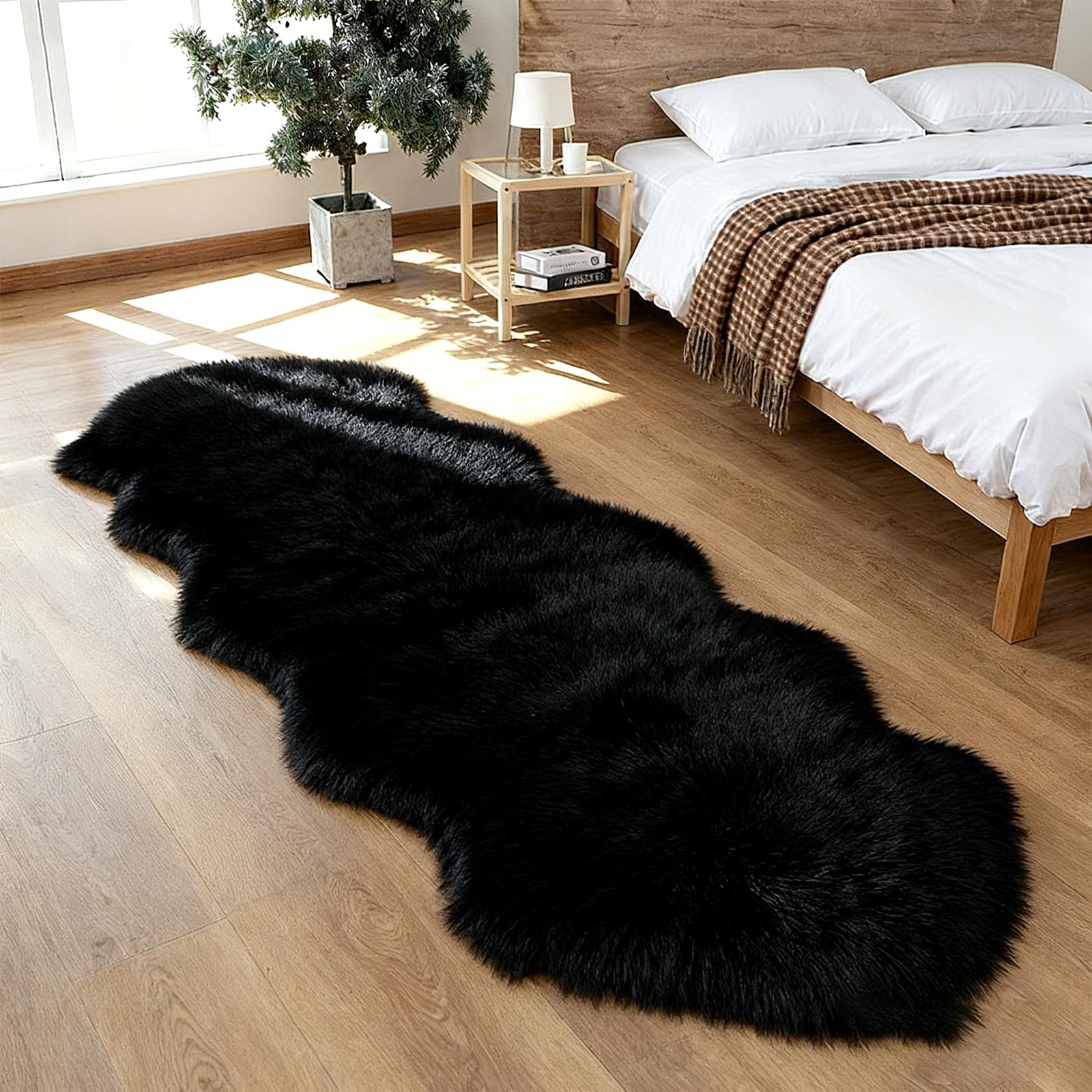 

Imitation Sheepskin Carpet For Living Room Fluffy Plush Sofa Cushion Luxurious Faux Fur Rugs Kids Bedroom Bedside Foot Mat Red 60x90cm(23.6x35in) чорний
